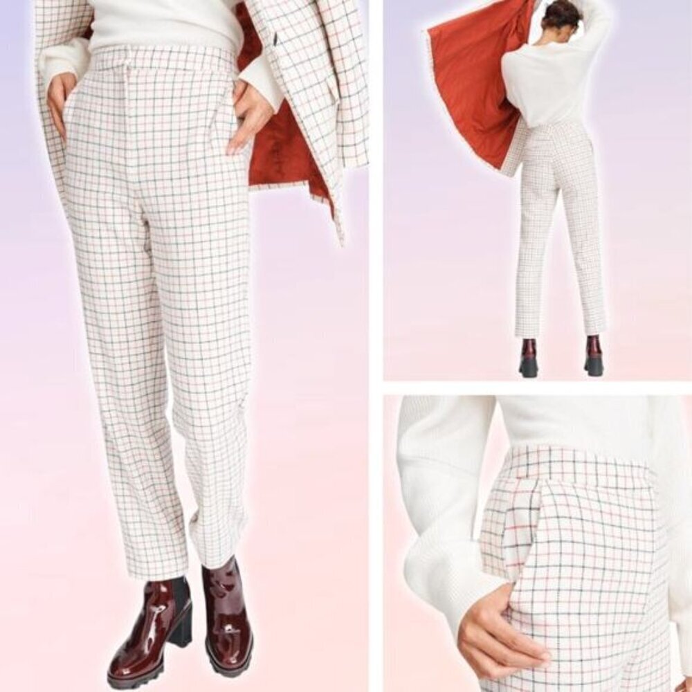 RAG & BONE Lambswool Poppy High Waisted Pant Trouser Pants Sz 0 Ivory Check